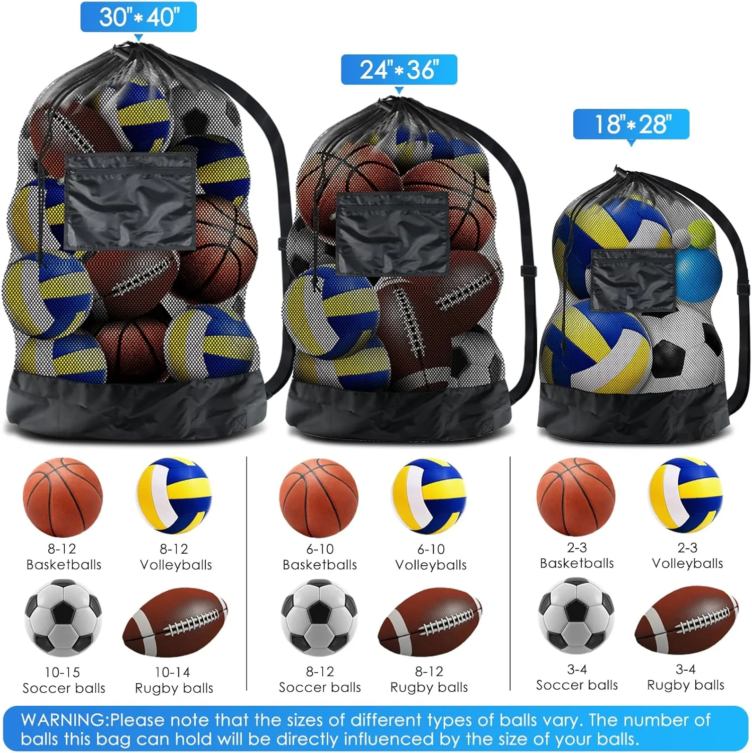 BROTOU Thickened Extra Large Sports Ball Bag Mesh Socce Ball Bag Heavy Duty Drawstring Bags Team Work for Holding Basketball, Volleyball, Baseball, Swimming Gear with Shoulder Strap