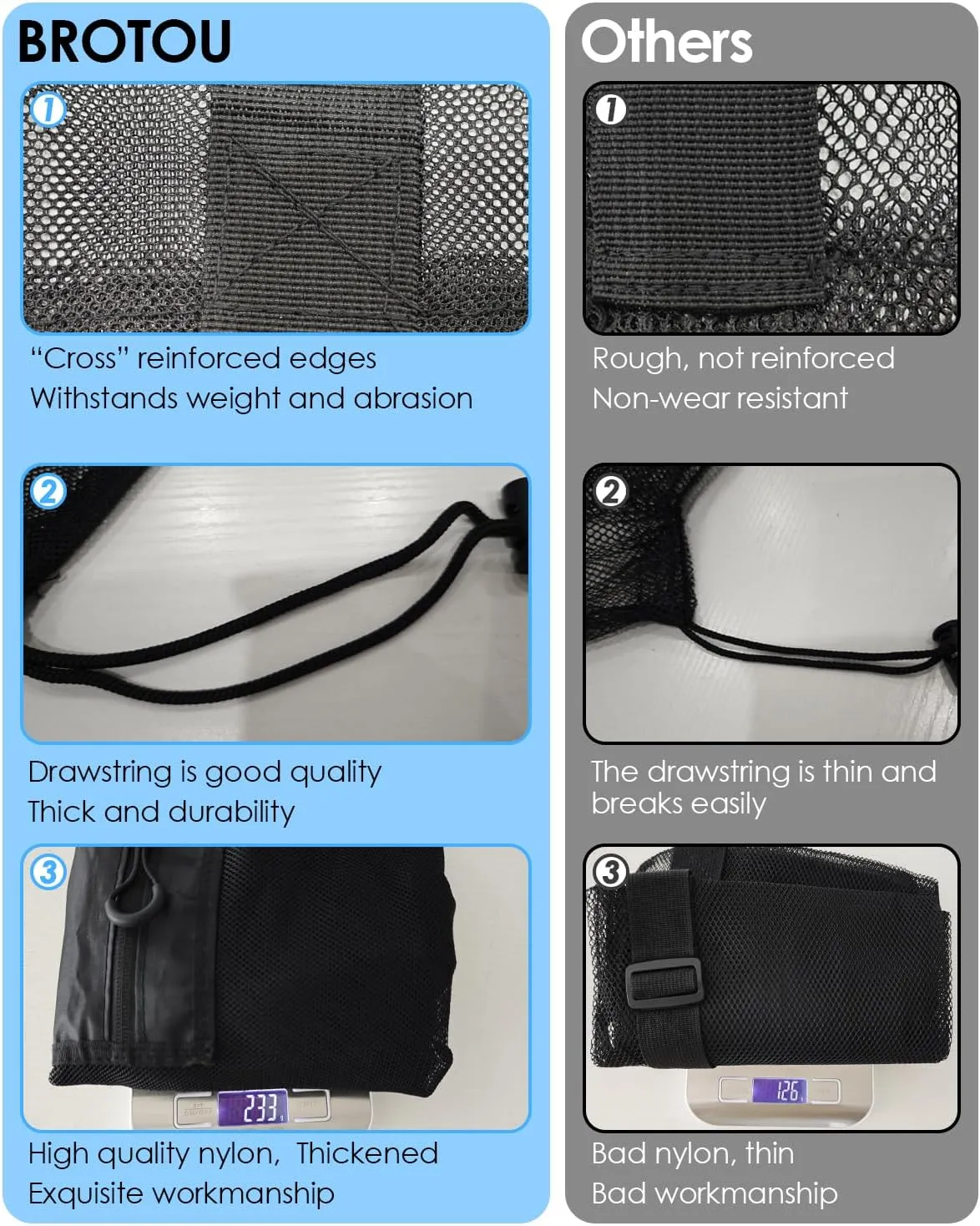 BROTOU Thickened Extra Large Sports Ball Bag Mesh Socce Ball Bag Heavy Duty Drawstring Bags Team Work for Holding Basketball, Volleyball, Baseball, Swimming Gear with Shoulder Strap