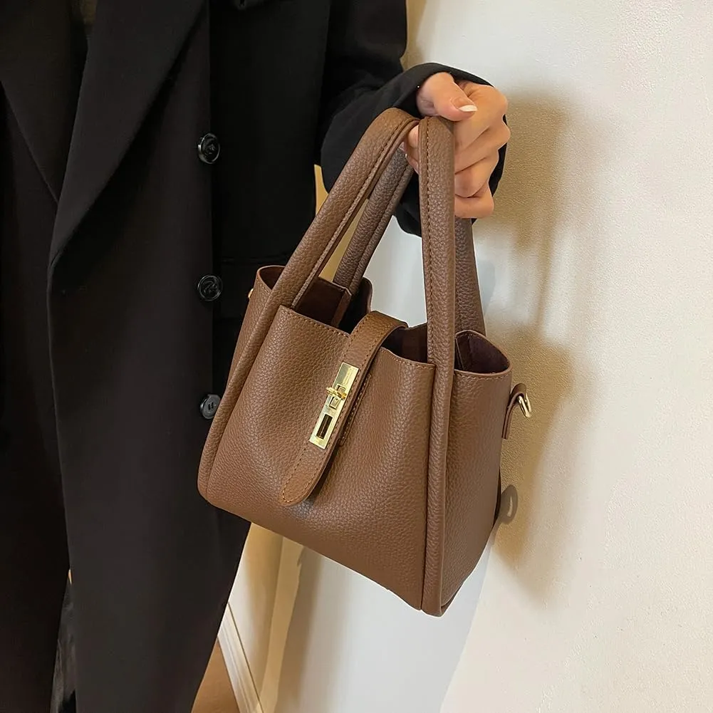 Bucket Bag for Women Leather Bucket Bags Trendy Bucket Purse Vintage Shoulder Bag Women's Tote Bags Handbags with Small Purse