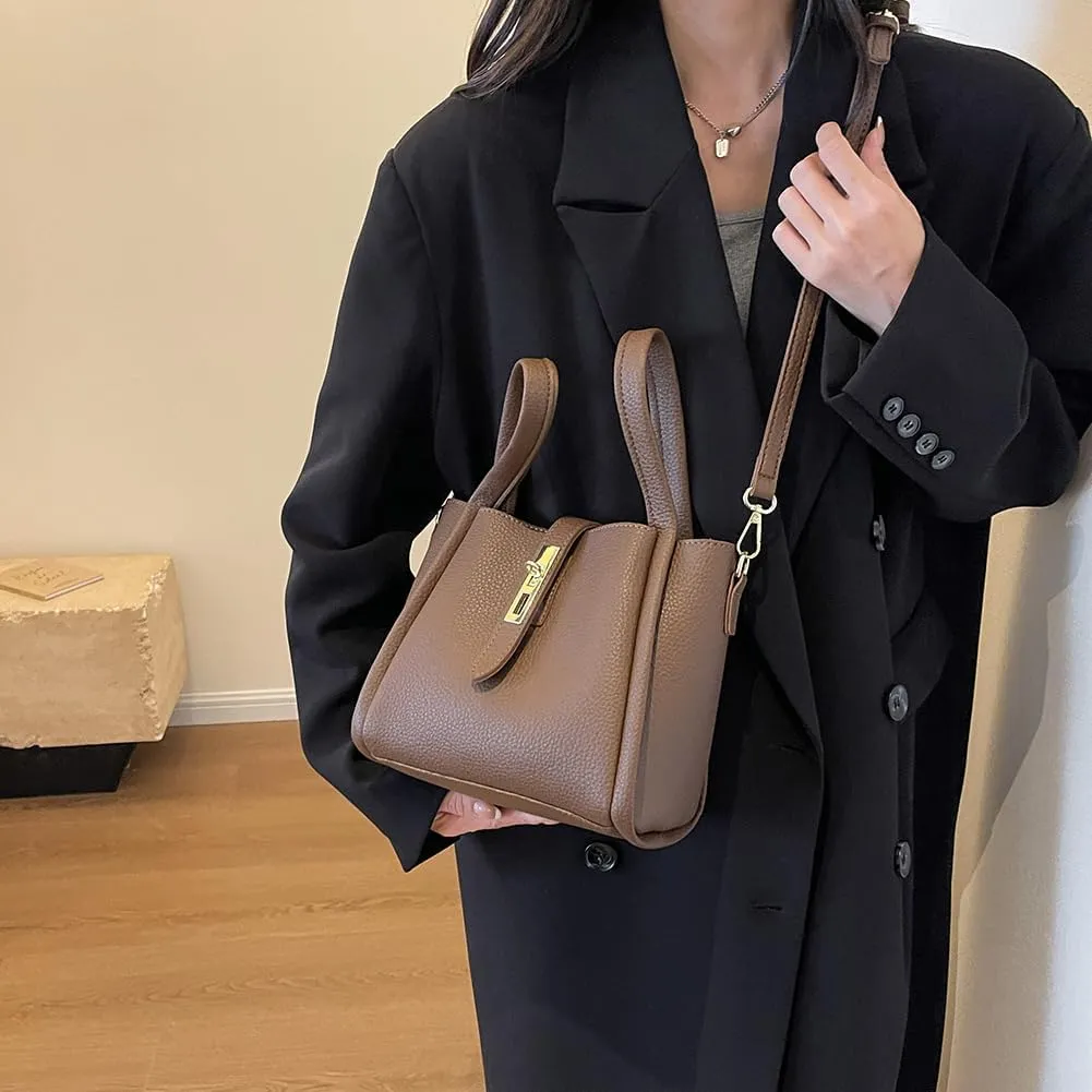 Bucket Bag for Women Leather Bucket Bags Trendy Bucket Purse Vintage Shoulder Bag Women's Tote Bags Handbags with Small Purse