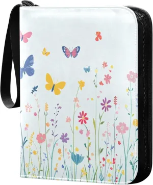 Burbuja Colorful Spring Flowers Card Binder, 4 Pockets Trading Card Binder, Portable Card Albums Fits 400 Cards with 50 Removable Sleeves for Sport Cards Game Cards