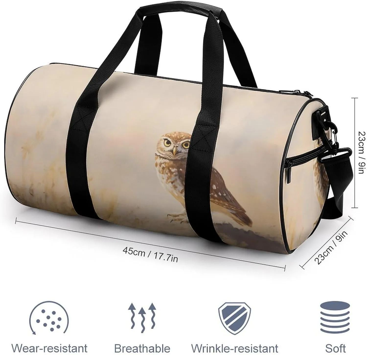 Burrowing Owl Bird in The Desert Travel Gym Bag for Women Men Cylindrical Duffle Bag Sport Workout Bag with Shoulder Strap