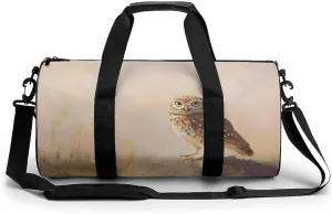 Burrowing Owl Bird in The Desert Travel Gym Bag for Women Men Cylindrical Duffle Bag Sport Workout Bag with Shoulder Strap