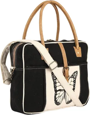 Butterfly Canvas Hand Bag | Canvas Messenger Bag & Cowhide Tote crossbody Bag with pockets, Zipper Closure for Women