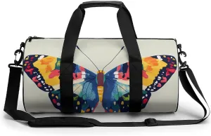 Butterfly Pattern Travel Gym Bag for Women Men Cylindrical Duffle Bag Sport Workout Bag with Shoulder Strap