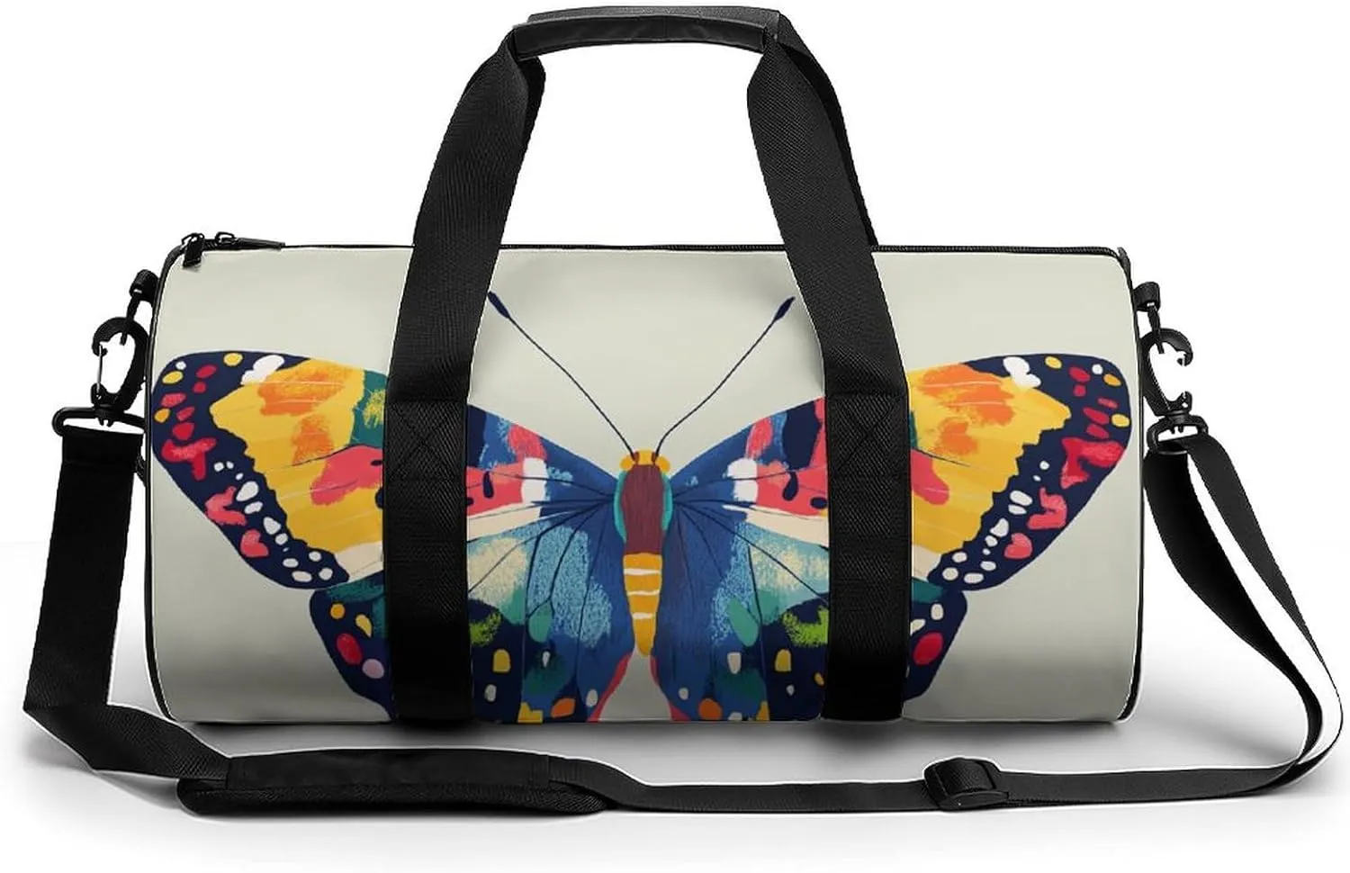 Butterfly Pattern Travel Gym Bag for Women Men Cylindrical Duffle Bag Sport Workout Bag with Shoulder Strap