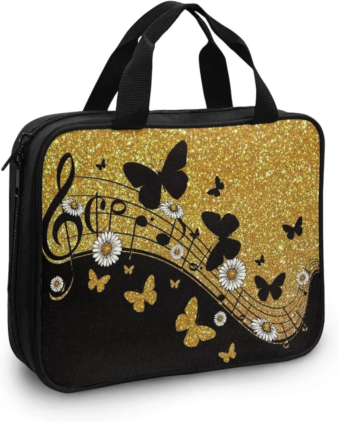 Butterfly Print Bible Cover Bible Case for Women Black Canvas Portable Zipper Bible Case with Built-in Pocket Handle