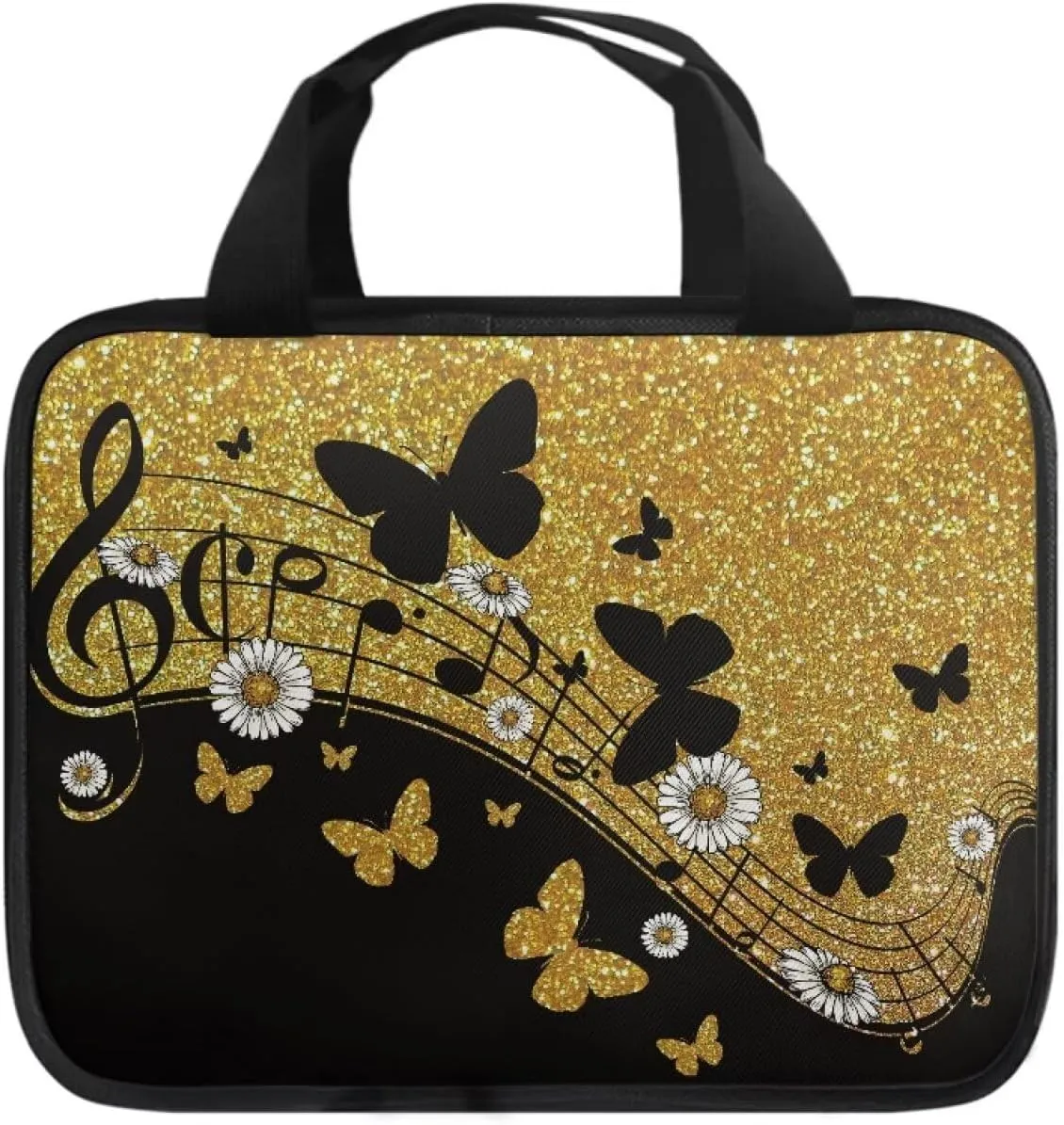 Butterfly Print Bible Cover Bible Case for Women Black Canvas Portable Zipper Bible Case with Built-in Pocket Handle
