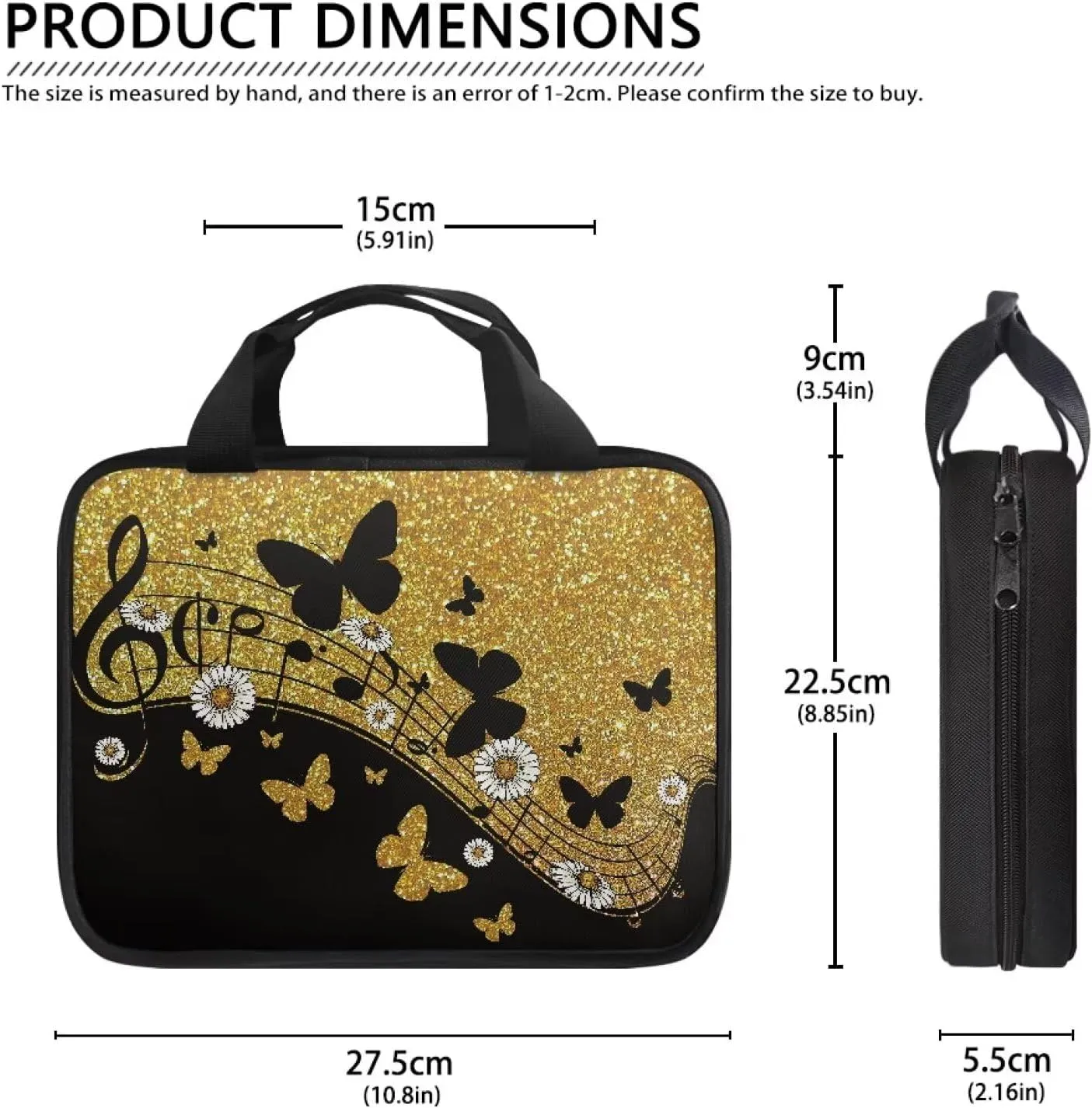 Butterfly Print Bible Cover Bible Case for Women Black Canvas Portable Zipper Bible Case with Built-in Pocket Handle