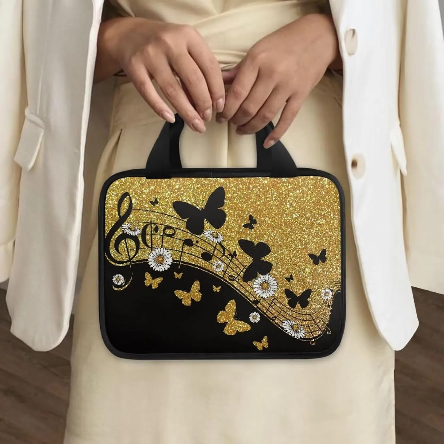 Butterfly Print Bible Cover Bible Case for Women Black Canvas Portable Zipper Bible Case with Built-in Pocket Handle