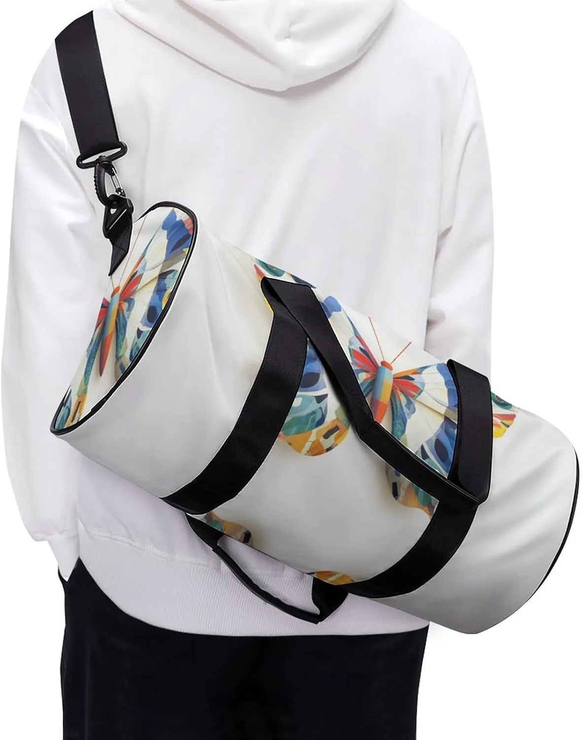 Butterfly Travel Gym Bag for Women Men Cylindrical Duffle Bag Sport Workout Bag with Shoulder Strap