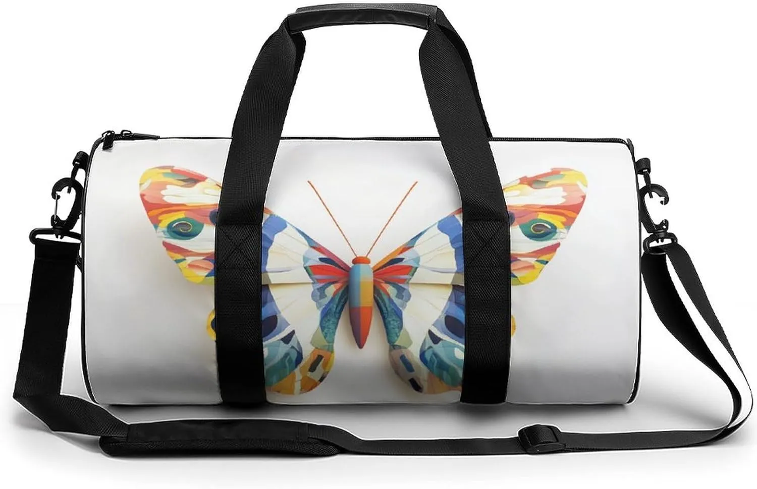 Butterfly Travel Gym Bag for Women Men Cylindrical Duffle Bag Sport Workout Bag with Shoulder Strap