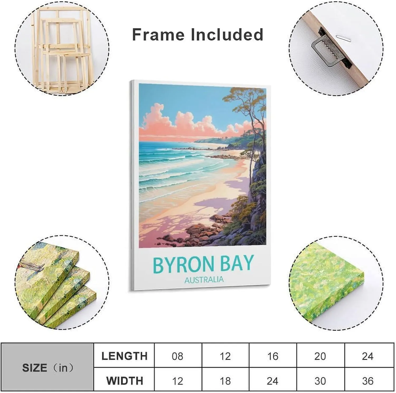 Byron Bay Australia Travel Poster Print Canvas Wall Art for Bedroom Living Room HD Print Posters 20x30inch(50x75cm)