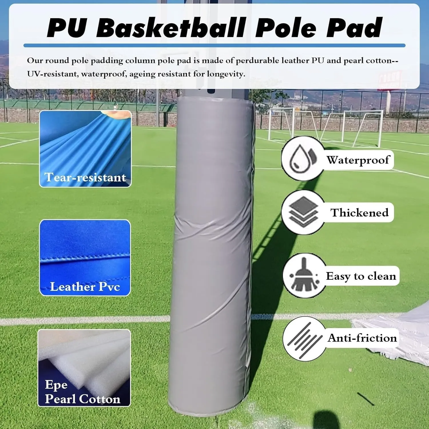 BYZOMU Heavy Duty All-Weather Basketball Pole Padding Wrap, PU Leather Waterproof Play Ground Post Pads for Round Football Volleyball Rods & Garage Basement Columnar, Universal