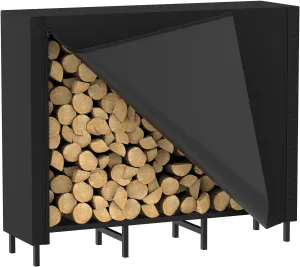 CADUKE 4ft Firewood Rack with Cover, Outdoor Firewood Log Rack for Fireplace, Indoor Firewood Storage, Heavy Duty Fire Wood Stand, Black