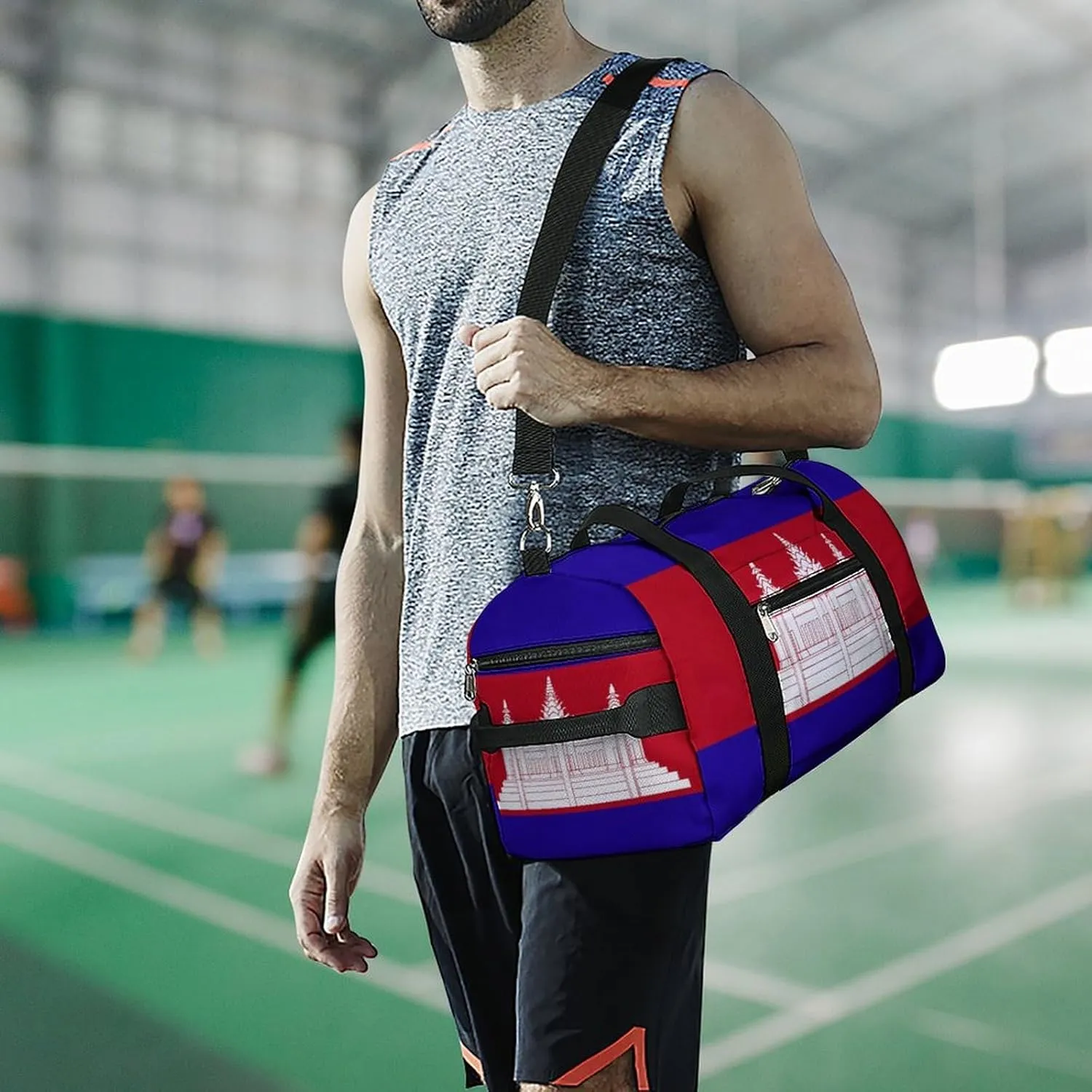 Cambodia Flag Sports Gym Bag for Boys Girls with Shoe Compartment Carry On