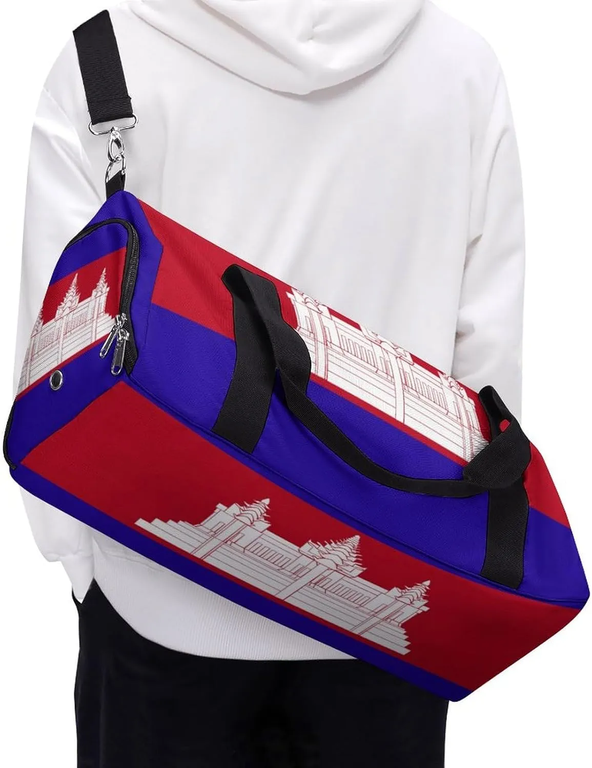 Cambodia Flag Sports Gym Bag for Boys Girls with Shoe Compartment Carry On