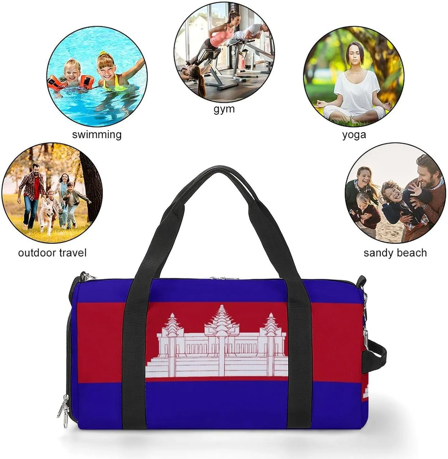 Cambodia Flag Sports Gym Bag for Boys Girls with Shoe Compartment Carry On
