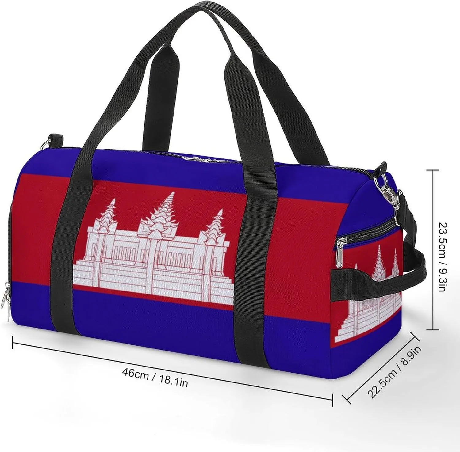 Cambodia Flag Sports Gym Bag for Boys Girls with Shoe Compartment Carry On