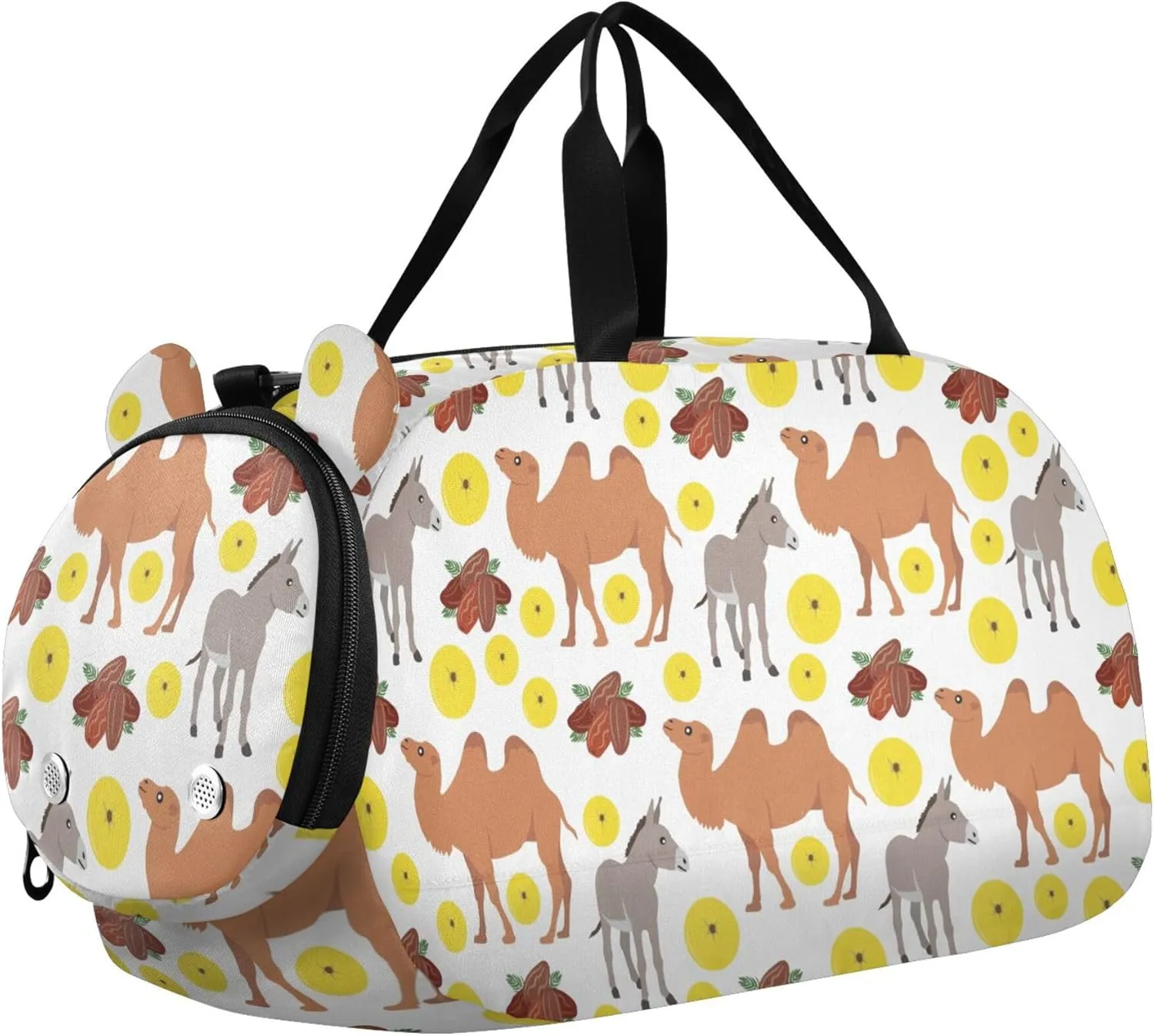 Camel and Donkey Sports Duffle Bag for Girls Boys, Gym Bag with Shoe Compartment, Kids Travel Overnight Weekender Shoulder Bag