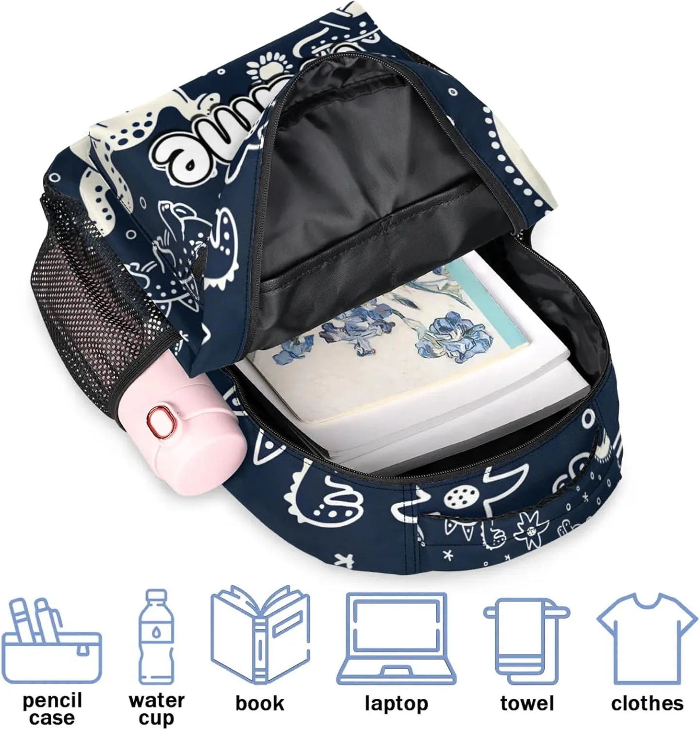 Camo Dinosaur Footprint Large Backpack Fashion Travel Backpacks for Business Women Men Casual Laptop Bag Waterproof Lightweight Shoulder Bags 16in