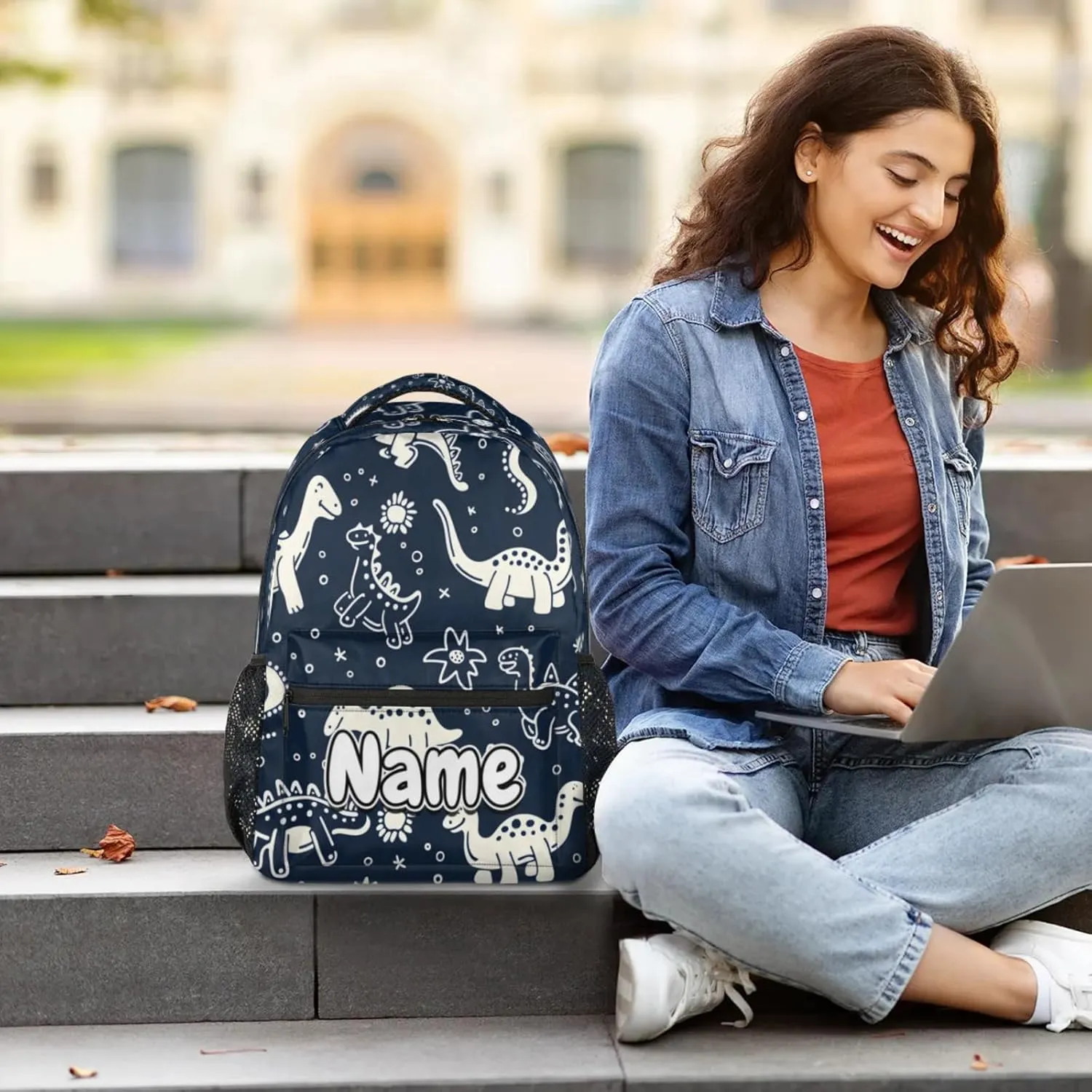 Camo Dinosaur Footprint Large Backpack Fashion Travel Backpacks for Business Women Men Casual Laptop Bag Waterproof Lightweight Shoulder Bags 16in