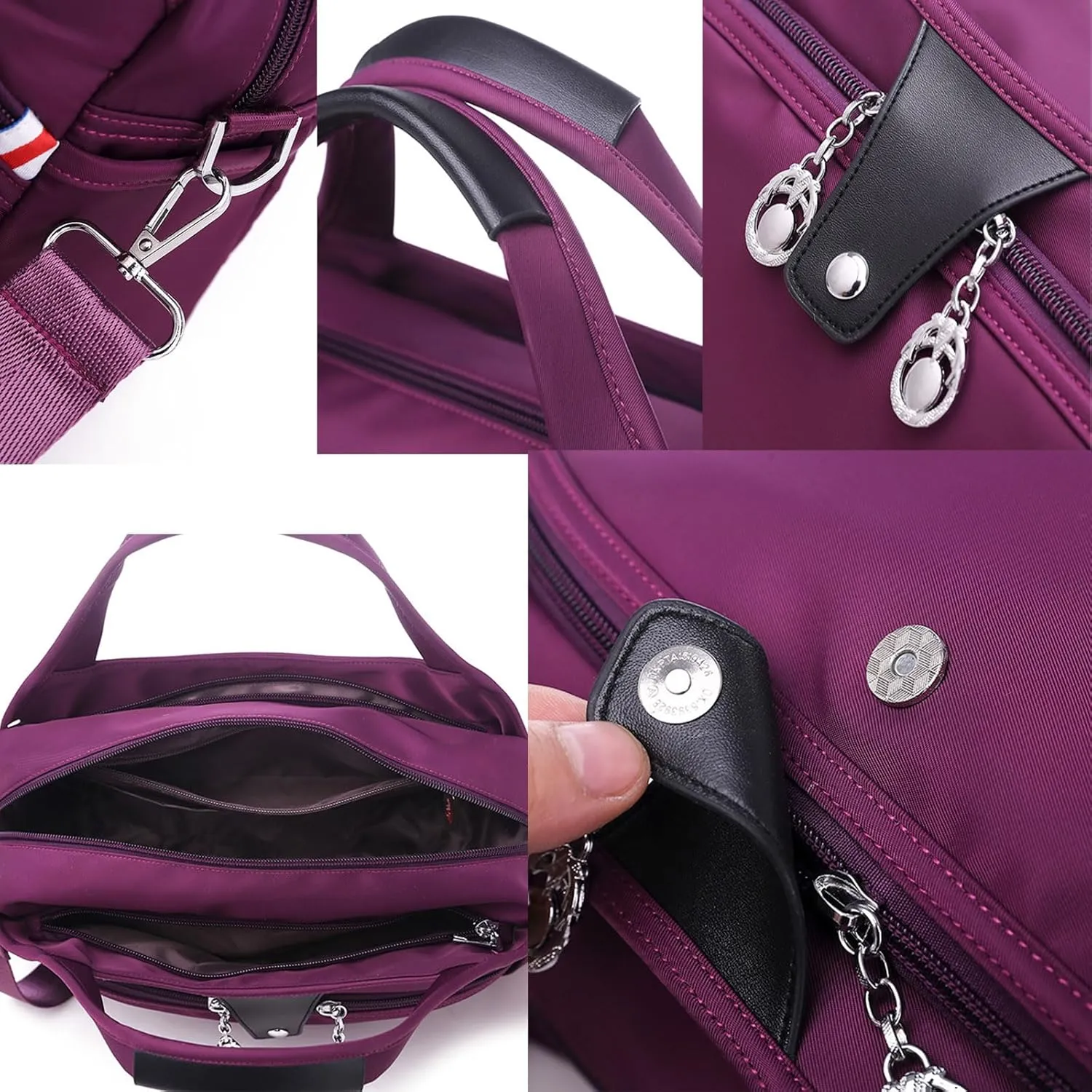 Camouflage Rose Red Anti-Theft Handbag, Fashion Waterproof Oxford Cloth Satchel, Zipper Multi-Layer, 10 Pockets, Adjustable Crossbody Strap, 11.4*4.7*11 inches