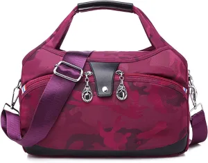 Camouflage Rose Red Anti-Theft Handbag, Fashion Waterproof Oxford Cloth Satchel, Zipper Multi-Layer, 10 Pockets, Adjustable Crossbody Strap, 11.4*4.7*11 inches