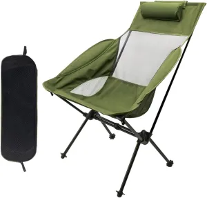 Camping Chair Portable High Back Breathable Mesh Lightweight Folding Chair with Headrest for Outdoor-Green