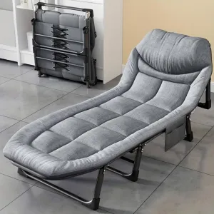Camping Cot for Adults Folding Camping Bed with Cushion and Pillow Portable Nap Office Single Bed Adjustable for Outdoor Travel Camp Beach Vacation