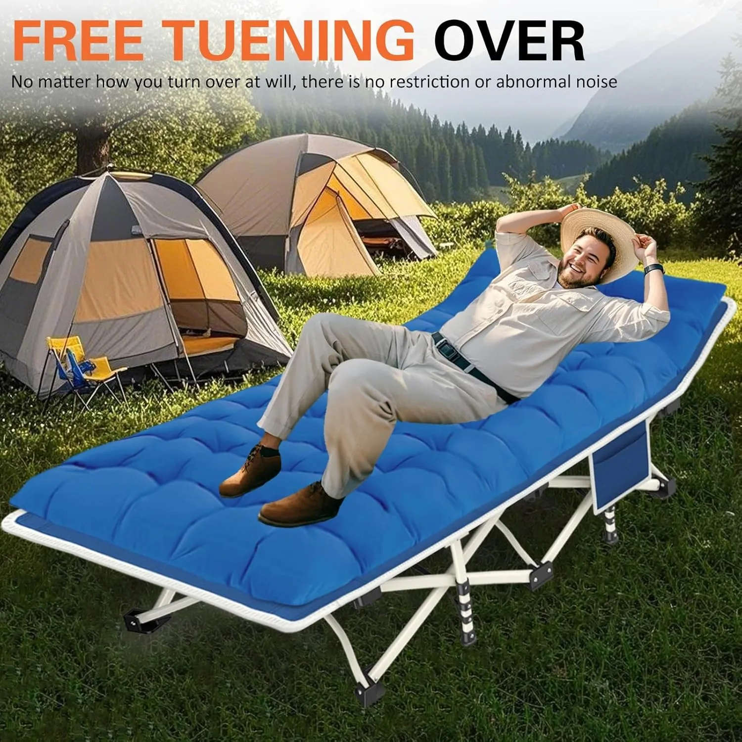 Camping Cots 2 Pack Camping Bed with Comfortable Mat Cots for Sleeping with Pad Heavy Duty Folding Bed 2 Person Sleeping Cot With Carry Bag Guest Cots for Adults Office Nap Vacation Outdoor Indoor
