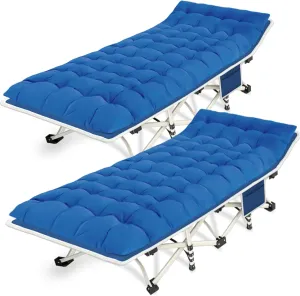 Camping Cots 2 Pack Camping Bed with Comfortable Mat Cots for Sleeping with Pad Heavy Duty Folding Bed 2 Person Sleeping Cot With Carry Bag Guest Cots for Adults Office Nap Vacation Outdoor Indoor