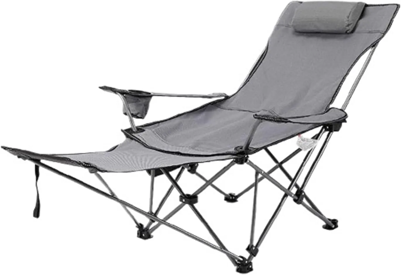 Camping Outdoor Folding Chair Portable Light Reclining Folding Chair with Cup Holder(Gray), Grey