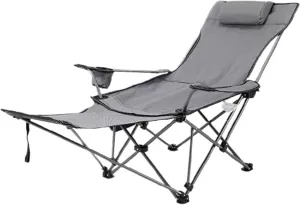 Camping Outdoor Folding Chair Portable Light Reclining Folding Chair with Cup Holder(Gray), Grey