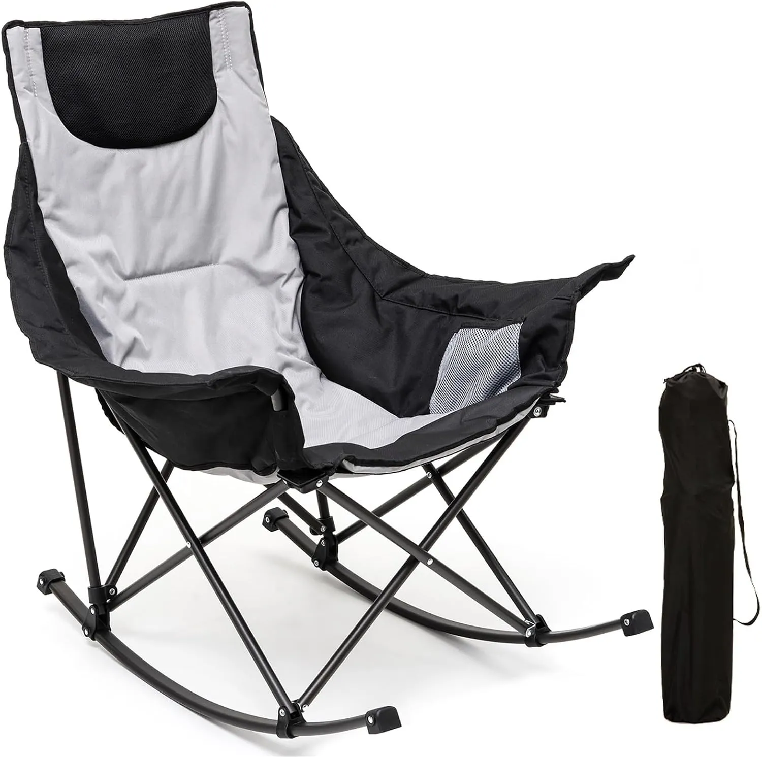 Camping Rocking Chair for Adults, Luxury Padded Recliner, Oversized Folding Rocker, Outdoor Lawn Chair
