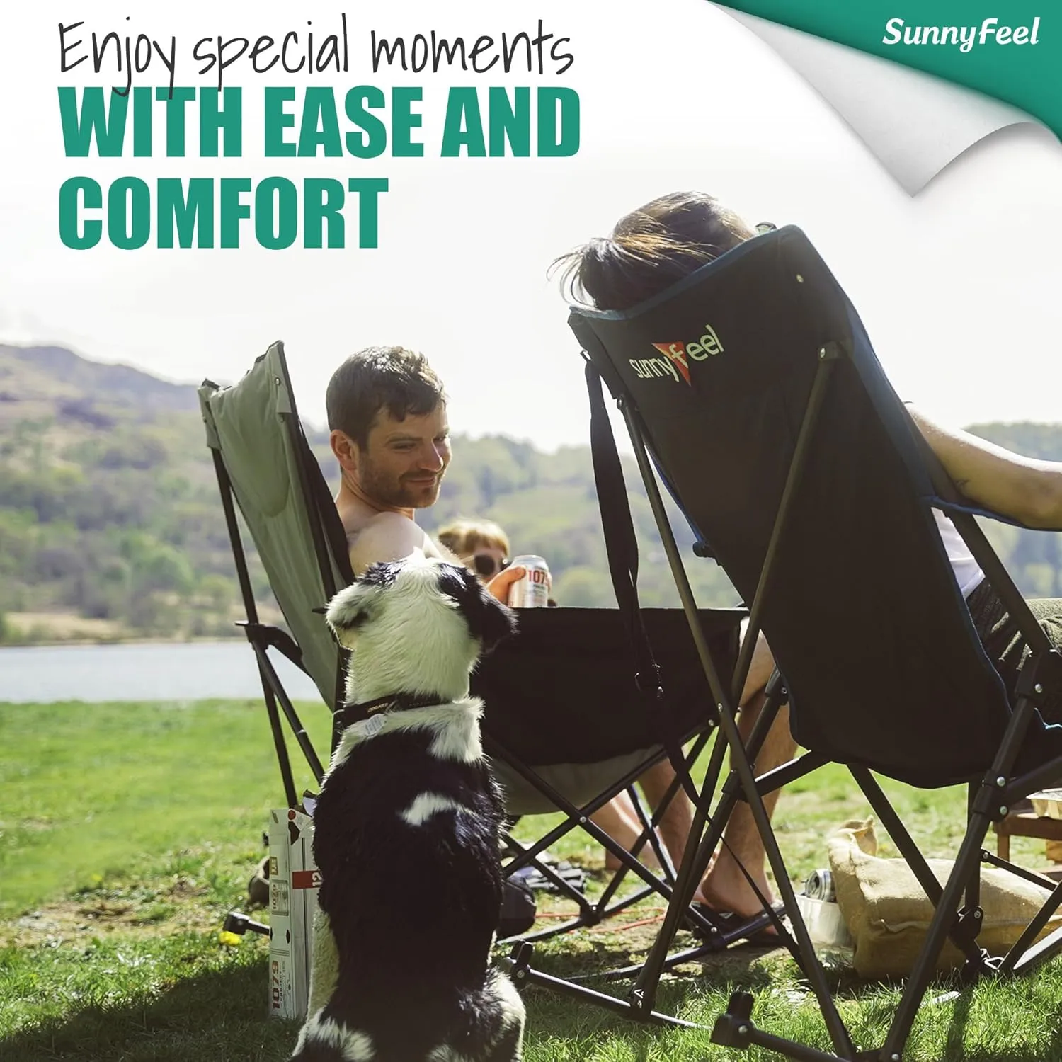 Camping Rocking Chair for Adults, Luxury Padded Recliner, Oversized Folding Rocker, Outdoor Lawn Chair