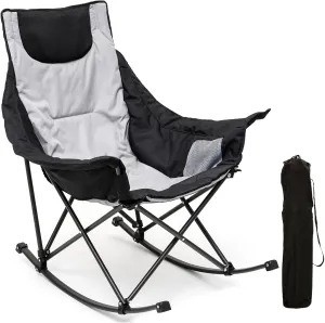 Camping Rocking Chair for Adults, Luxury Padded Recliner, Oversized Folding Rocker, Outdoor Lawn Chair