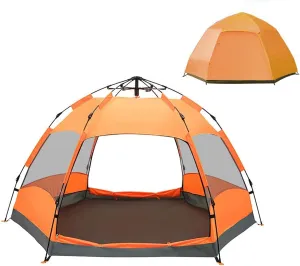 Camping Tent Outdoor 5-8 Person Double Hex Beach Automatic Tent Camping Rainproof Tent (Color : Orange) (Orange One Size)