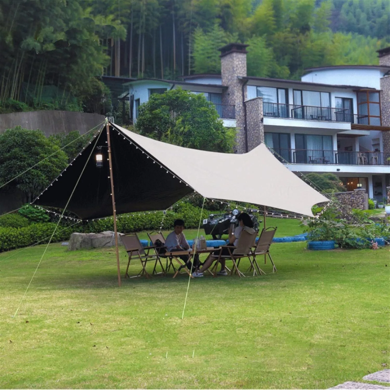 Camping Tent Oxford Coated Waterproof 5000  Khaki Awning Tent Awning Camping Sun Protection Maple Tarp (1 3 * 3m) (1 3 * 3m)