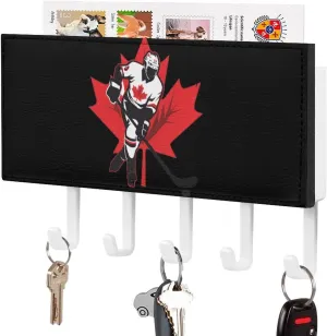 Canadian Ice Hockey Novelty Key Holder Funny Keys Hook Mail Organizer Hanging Rack Decor with 5 Hooks for Wall