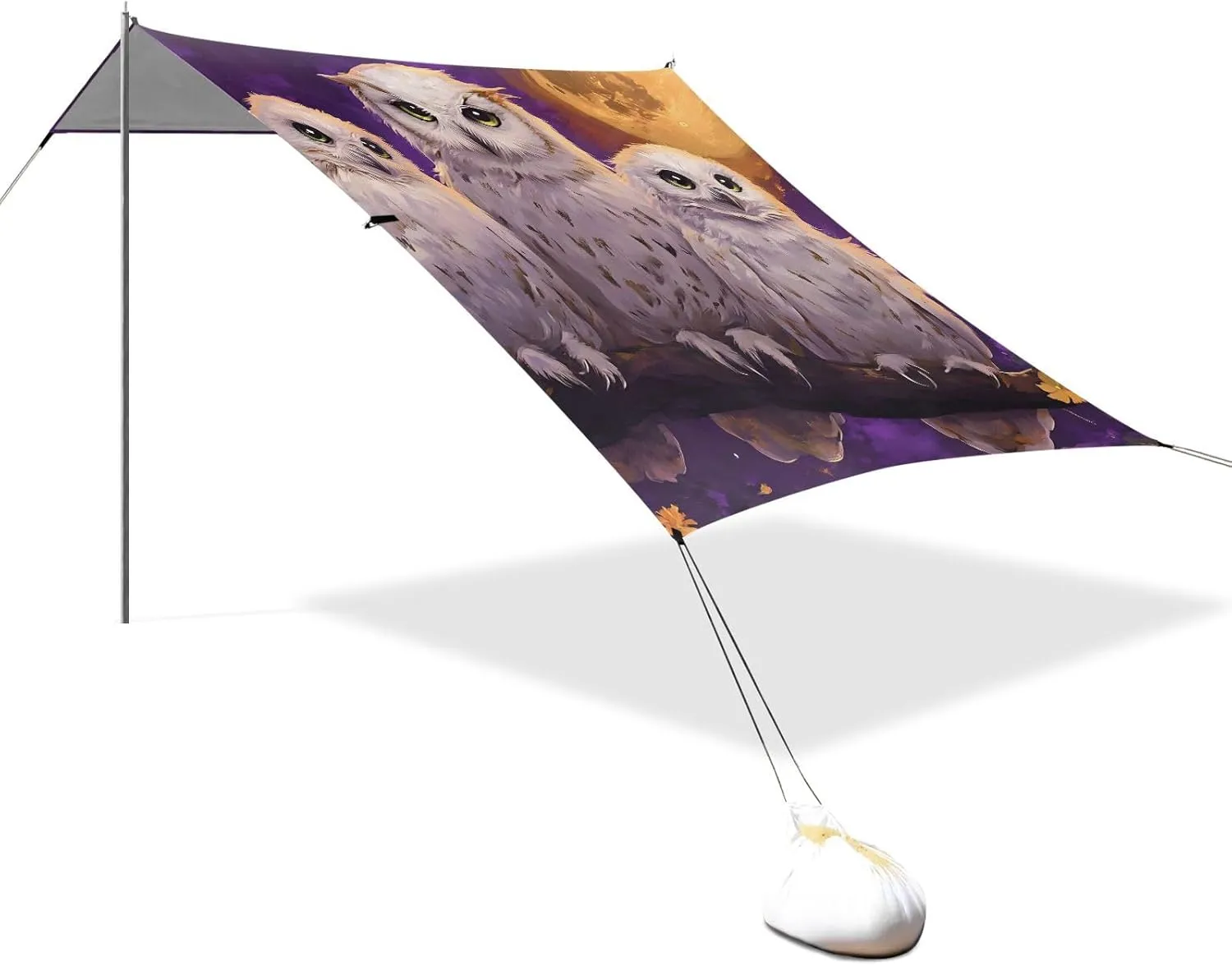 Canopy Tent Beach Outdoor Patio Sun Shade 9.2 × 10.5 FT Picnic Sand Camping Sun Shelter Mystical Owls Full Moon Purple Wind Sail Shade with Poles Sand Anchor