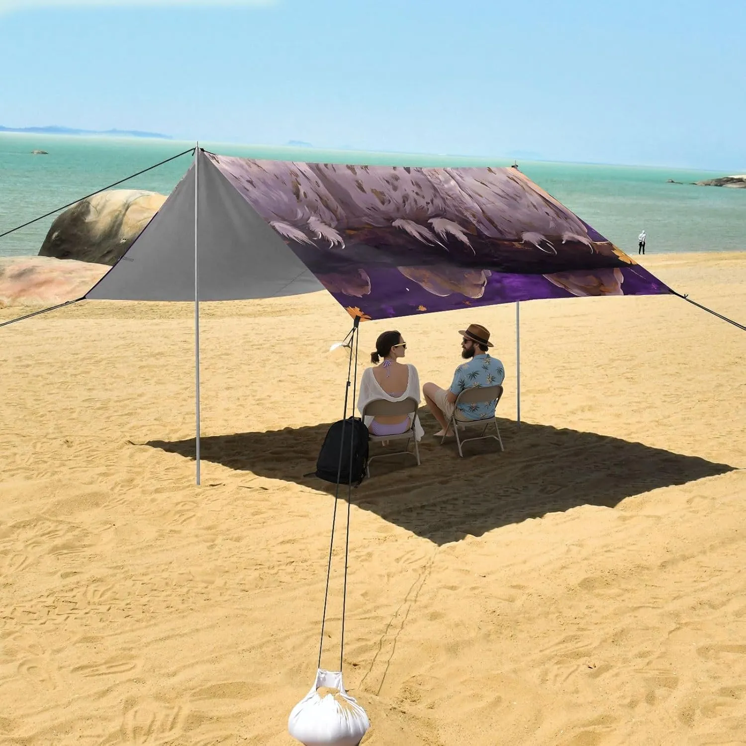 Canopy Tent Beach Outdoor Patio Sun Shade 9.2 × 10.5 FT Picnic Sand Camping Sun Shelter Mystical Owls Full Moon Purple Wind Sail Shade with Poles Sand Anchor