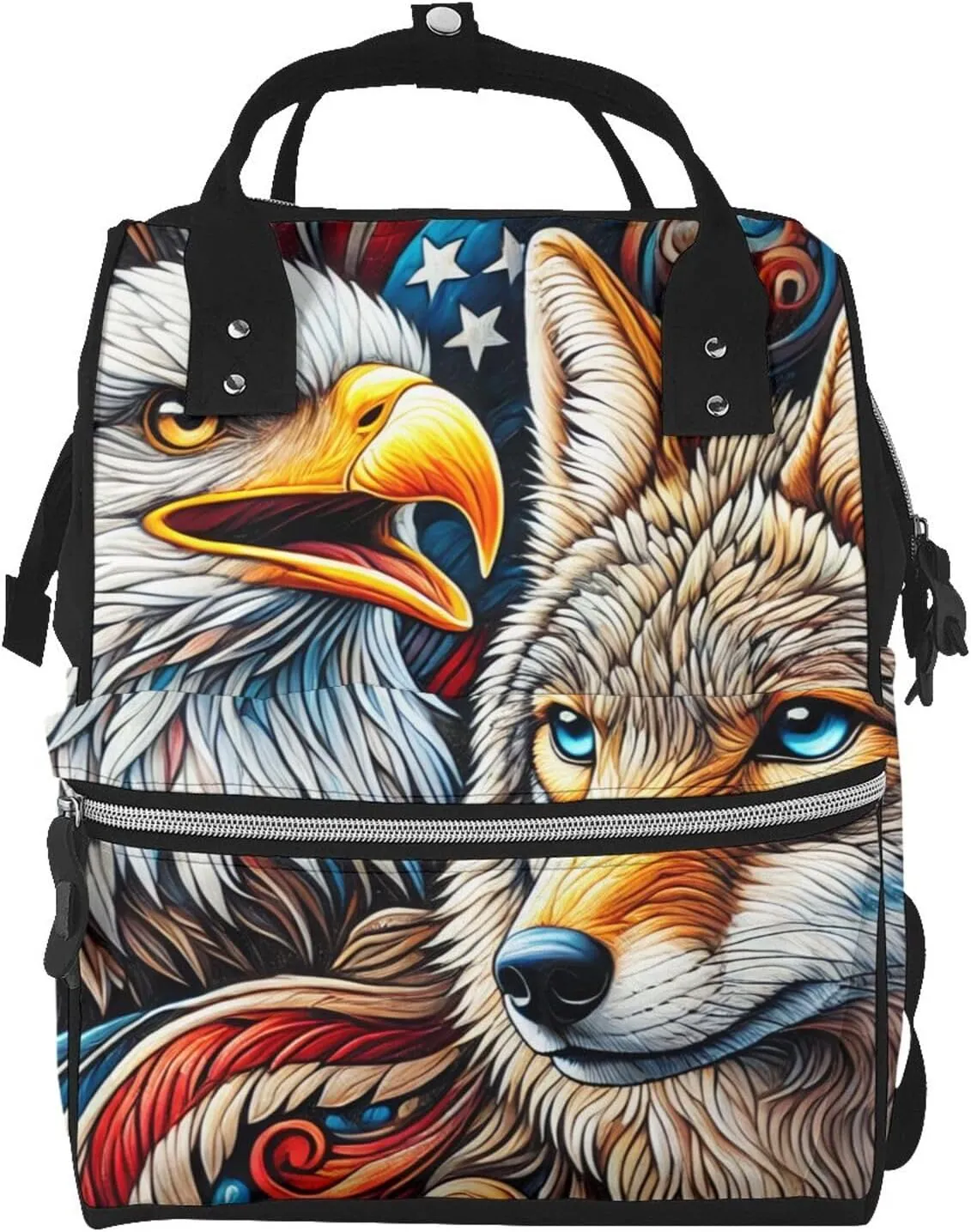 Canvas Bag Large Capacity Backpack For Women Falcon Bird Coyote Wolf Travel Back Pack With Pockets