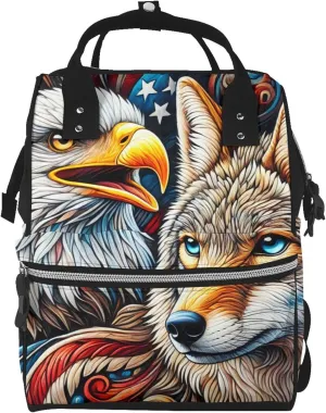Canvas Bag Large Capacity Backpack For Women Falcon Bird Coyote Wolf Travel Back Pack With Pockets