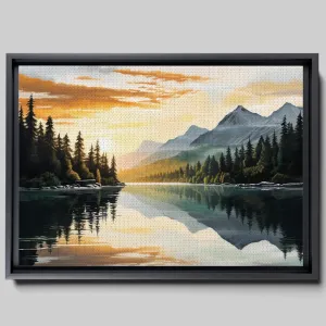 Canvas Beautiful Lake Mountain Range Sunrise Sunset Landscape, Wall Art for Living Room, Autumn Forest National Park Scenery, Nature Scenic Picture Print Artwork Print Decor, Nature, Decor