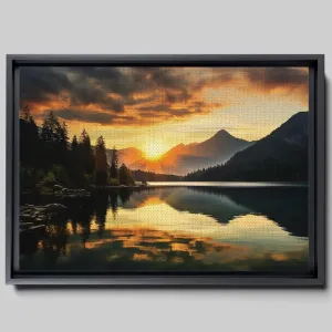 Canvas Beautiful Lake Mountain Range Sunrise Sunset Landscape, Wall Art for Living Room, Autumn Forest National Park Scenery, Nature Scenic Picture Print Artwork Print Decor, Nature, Wall