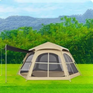 Canvas Bell Tent, Outdoor Hexagonal Black Plastic Tent,Quick Opening Family Camping Easy Setup Overnight Windproof (240 * 280 * 158cm)