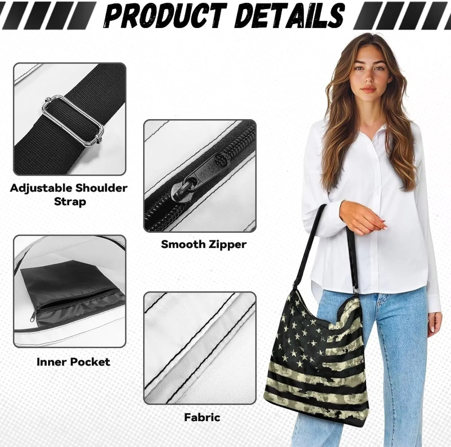 Canvas Crossbody Tote Bag for Women Shoulder Handbag Large Capacity Work Travel Purse with Zipper Pocket