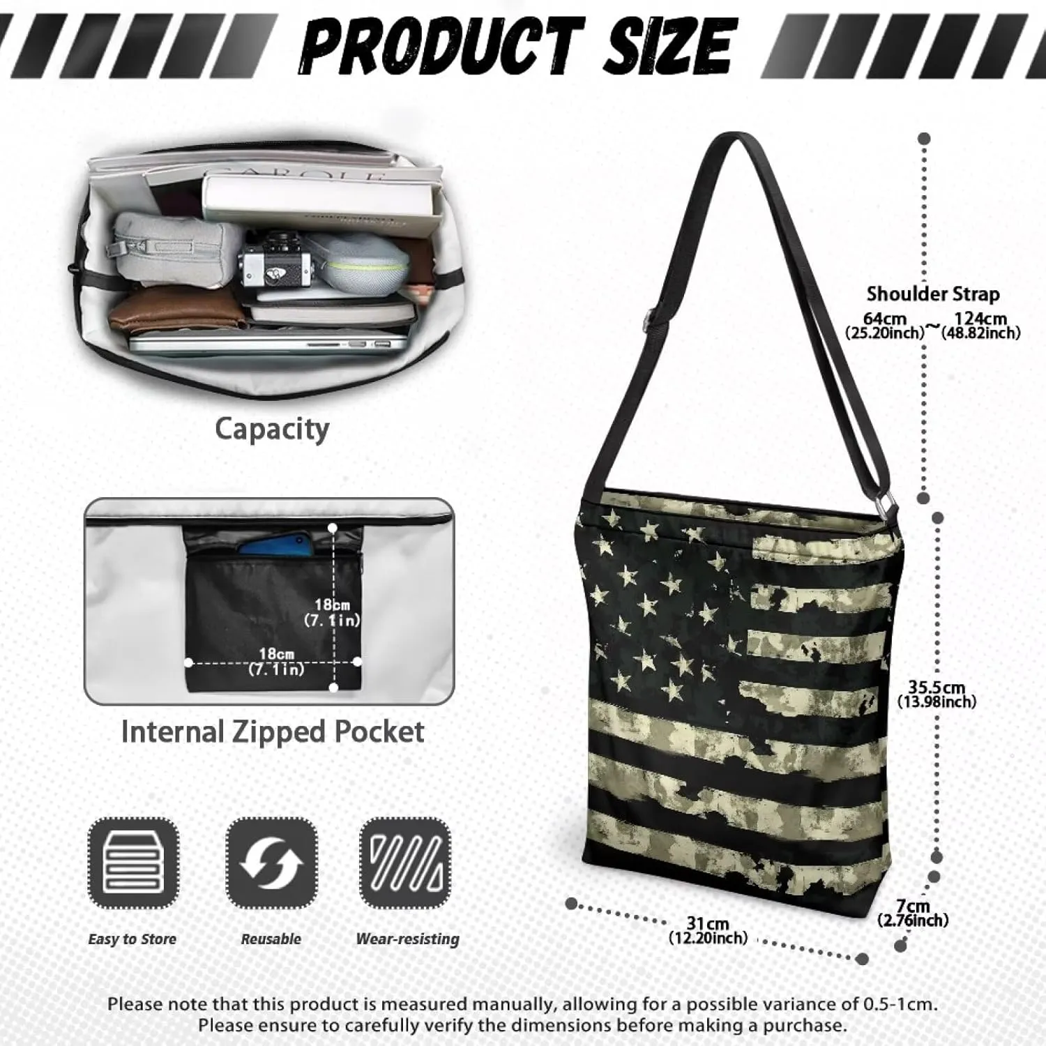 Canvas Crossbody Tote Bag for Women Shoulder Handbag Large Capacity Work Travel Purse with Zipper Pocket