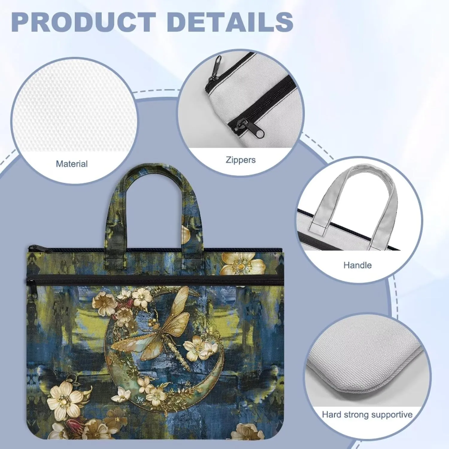 Canvas Document Bag Document Pouch with Zipper Large Double Pockets File Bag with Handle Portable Briefcase Canvas Tote Bag